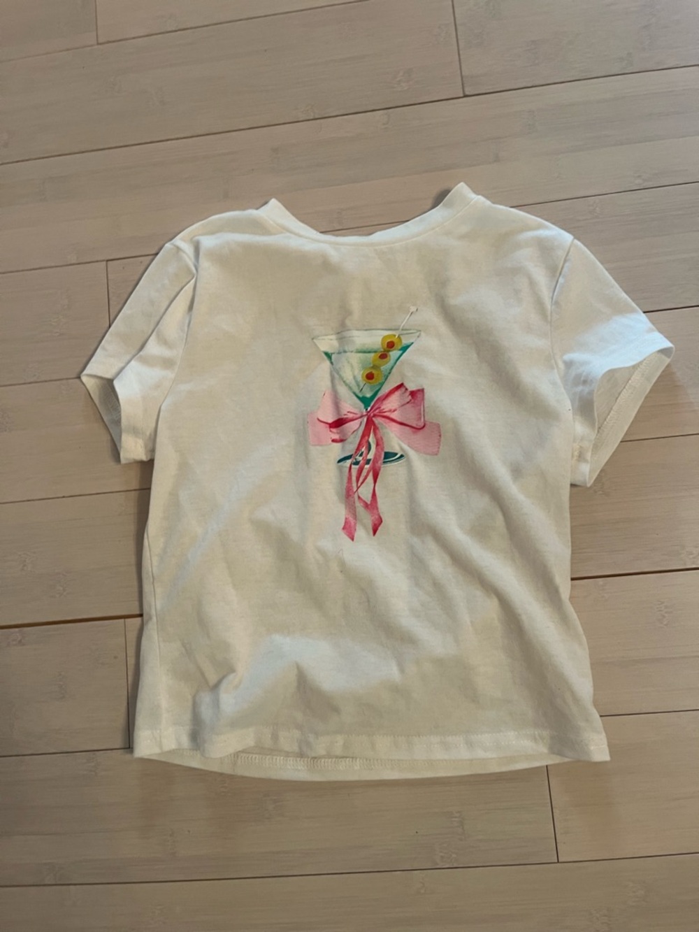 Amazon White Short Sleeve Tee with Pink Bow Martini Graphic